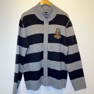 Express Design Studio XL 100% Merino Wool Zip Sweater Rugby Varsity Blac…